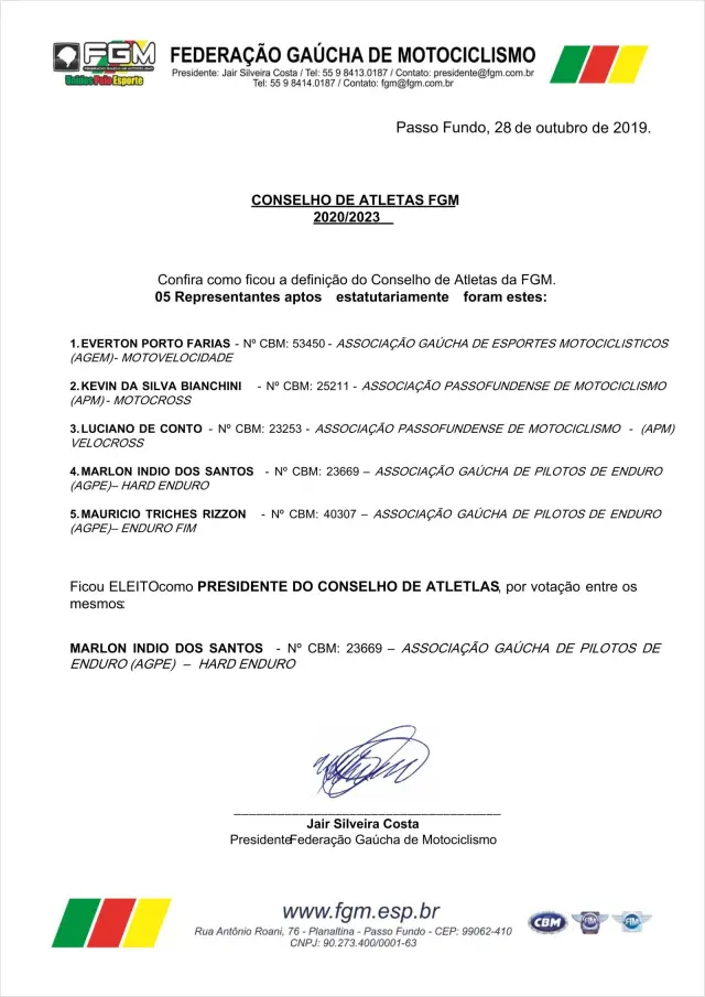 Imagem DEFINIDO O CONSELHO DE ATLETAS DA FGM.