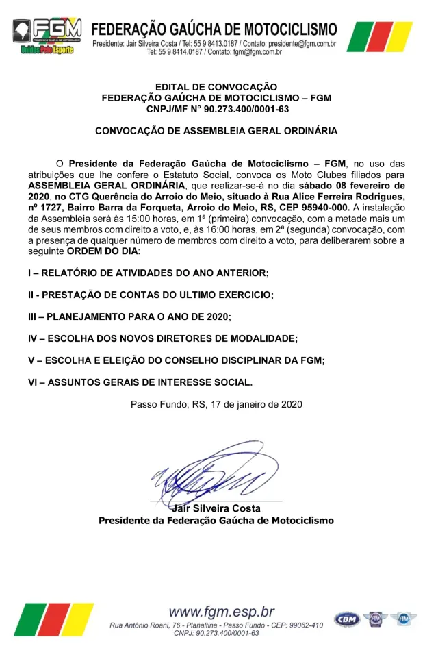 Imagem EDITAL DE CONVOCAÇÃO ASSEMBLÉIA GERAL ORDINÁRIA - 08/02